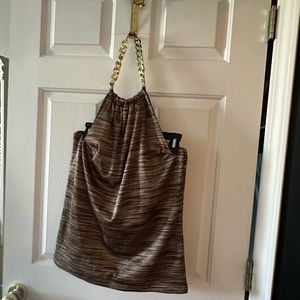 Brown tweedy halter top with chain closure